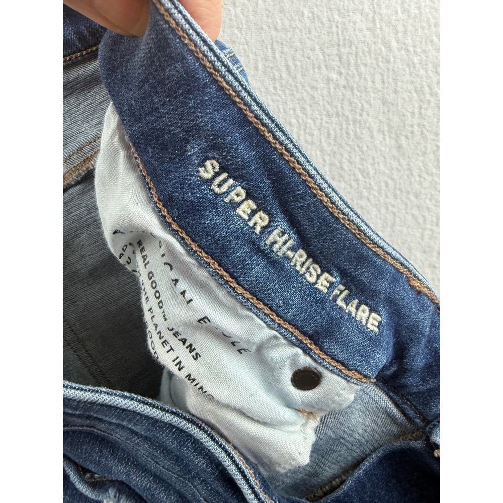 American Eagle Super Hi-Rise Flare Jeans Womens 14 Long Blue Medium Wash Stretch - Picture 5 of 8